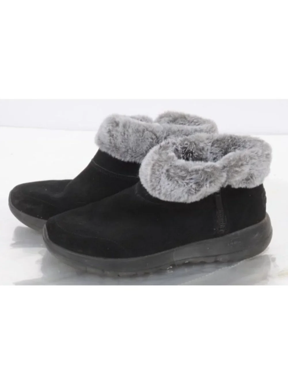 Skechers Air-Cooled Goga Mat GoWalk Boot Suede Faux Fur Ankle Bootie Winter Sz 8